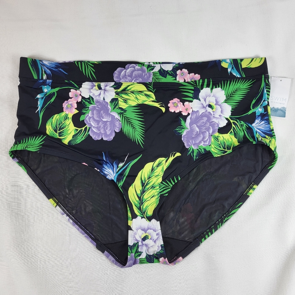 Swim by Cacique Brief BOTTOMS Womens Size 22 Black Floral Tropical Lined NWT